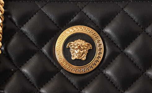 Versace Black Quilted Nappa Leather Medusa Tote Handbag